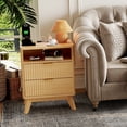 thumbnail image 4 of Fluted Nightstand Set of 1 or 2, Wood Night Stands with USB Ports and Outlets, 2 Drawers and Open Shelf Bedside Table with Solid Wood Feet, Walnut or Oak Color, 4 of 8