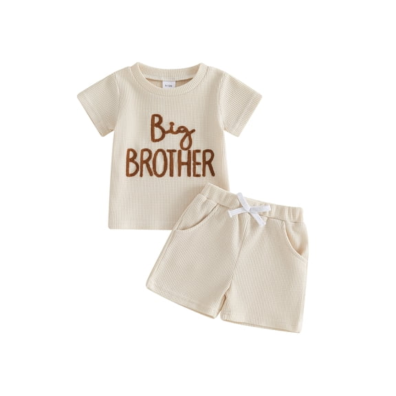 BemeyourBBs Toddler Baby Boys Big Brother Outfit Infant Baby Boys Summer Clothes Waffled Short Sleeve Letter Embroidery T Shirt Tops and Pockets Shorts Set
