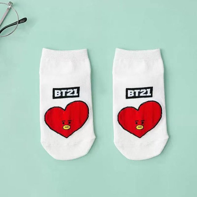1 Par De Calcetines De Algodón Cómodos Kpop Bts Bt21 Bangtan Boys Lindos De Dibujos Animados Cooky Chimmy Tata Mang Shooky Transpirable Cortospangjing