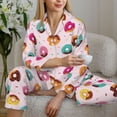 thumbnail image 4 of Goofa Colorful Donuts Printed Women’s 2 Piece Pajama Set Super,Pajamas Women's Long Sleeve Sleepwear Soft Button Down Loungewear Pjs Lounge Set Nightwear-, 4 of 9