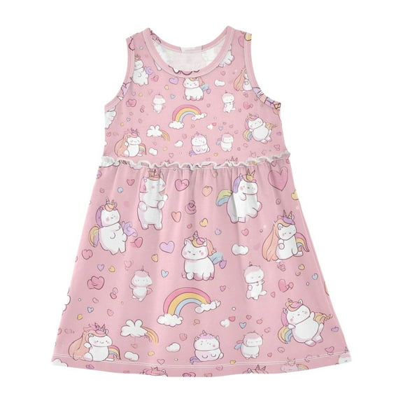Girls Dress Cute Unicorn Sleeveless Dress for Girls Hem A-Line Casual Sundress