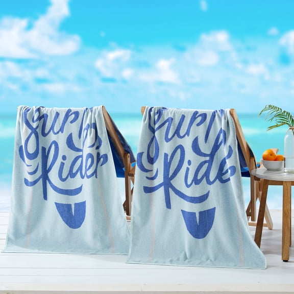 100% Cotton Jacquard 2 Pack 30" x 60" Printed Beach & Pool Towels, Surf