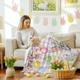 thumbnail image 4 of Throw Blanket Fleece Throw Blanket 50x60in, Spring Easter Bunny Flowers Soft Lightweight Bed Blankets Watercolor Eggs Striped Fuzzy Couch Blankets for All Season, 4 of 9