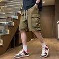 thumbnail image 2 of MIXUE Mens Cargo Shorts Summer Solid Color Elastic Waist Drawstring Casual Streetwear,Brown,XXXL, 2 of 3