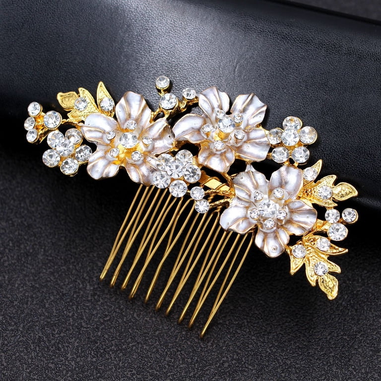 NWOT Atu Body Couture Crystal and Gold Floral Hair Comb Pins Hibbi Floral Crystal Comb - Bridal | Elizabeth Bower main image 3