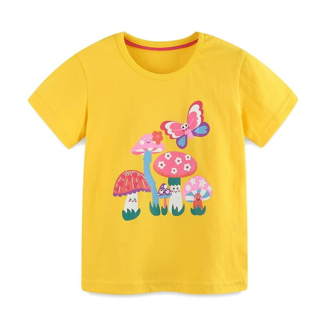 Chandails pour Filles avec Papillon, T-Shirts à Manches Courtes pour Filles, Col Rond, Vêtements d'Été pour Filles, Jolis Chandails pour Filles 4-5 Ans, Tenue pour Fille