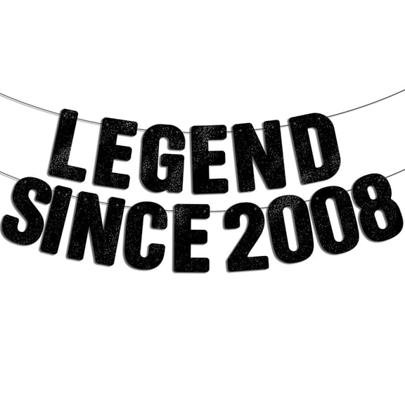 Pre-Strung Legend Since 2008 Black Glitter Banner, Happy 18th Birthday Decorations for Boy, 18 Year Old Anniversary Party Decor for Him