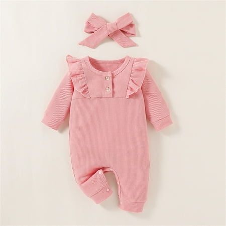 

niuredltd baby girl clothes long sleeve soild romper jumpsuit hairband cute baby girl clothes