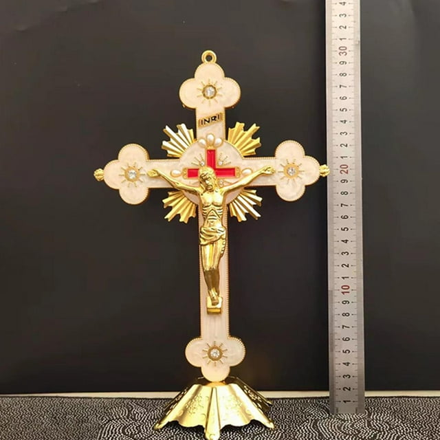 Crucifix Debout Jésus sur la Croix Statue Croix de Table pour Maison Autel de Table
