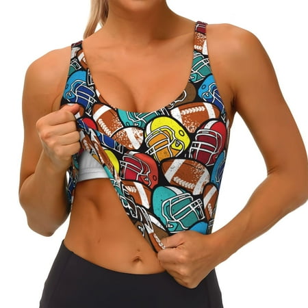 Goofa American Football Printed Sports Bras for Women  High Impact Running Bra Workout Crop Tank Tops Longline Sports Bra Push up-
