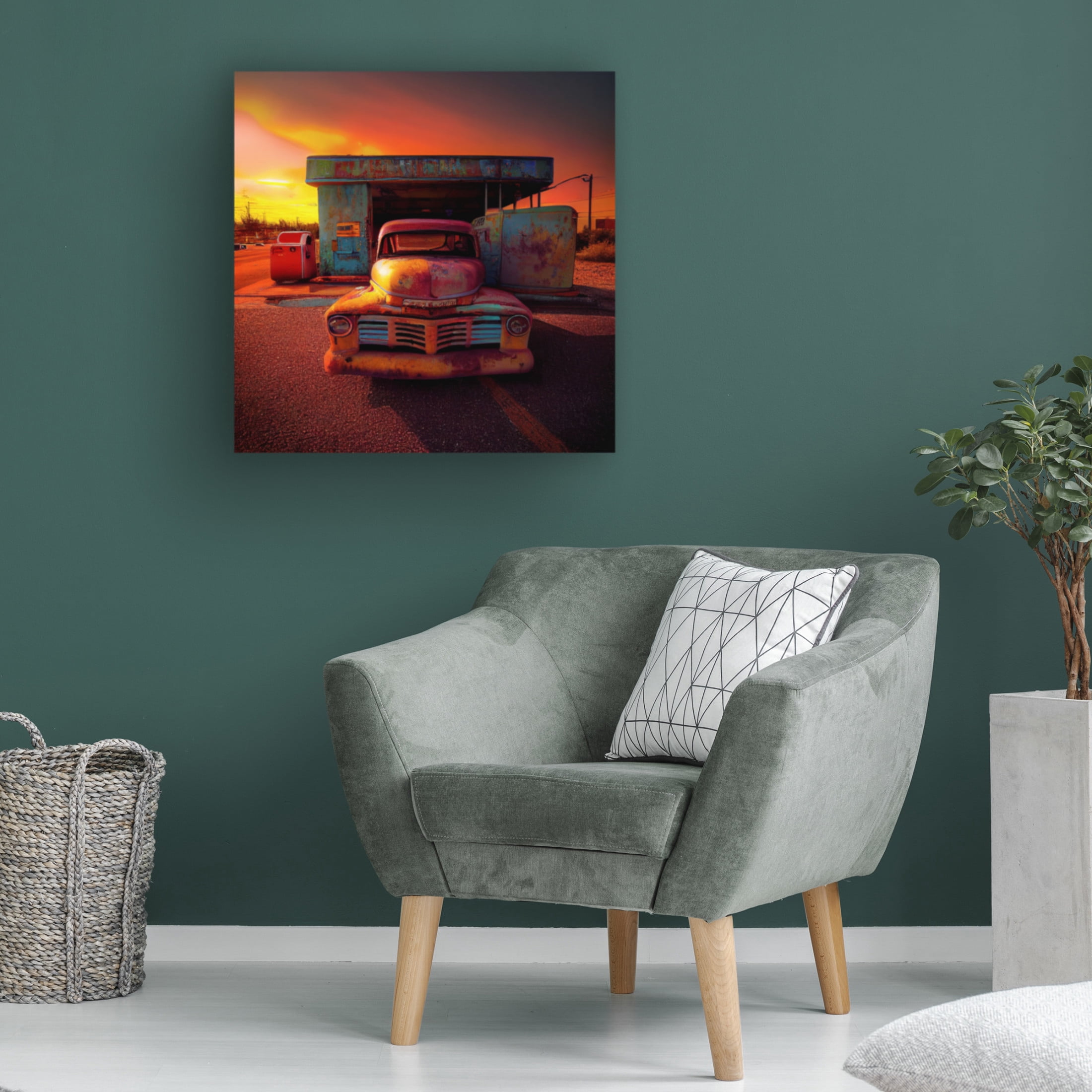 Canvas Wall Art - Ray Heere 'Route 66 6' Wall Art for Living Room, Bedroom, or Office Décor by Trademark Fine Art - 18 x 18 Inches