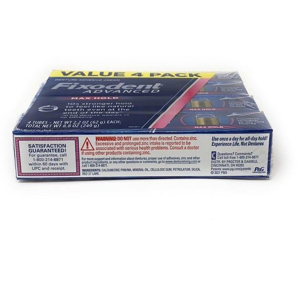 Fixodent Advanced Max Hold Denture Adhesive 2.2 Oz (Pack of 4)