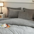 thumbnail image 6 of ANMINY 4-Piece Coral Fleece Duvet Cover Set (Comforter NOT Included), 150GSM Soft Warm Pinstripe Bedding with Hidden Zipper & Corner Ties, Queen, Gray-Backed, 6 of 7