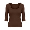 thumbnail image 7 of ClodeEU Women's Scoop Neck Ribbed 3/4 Sleeve Fitted Top,Solid Stretchy Basic Layering Tee ,Women's Plus S, 7 of 7