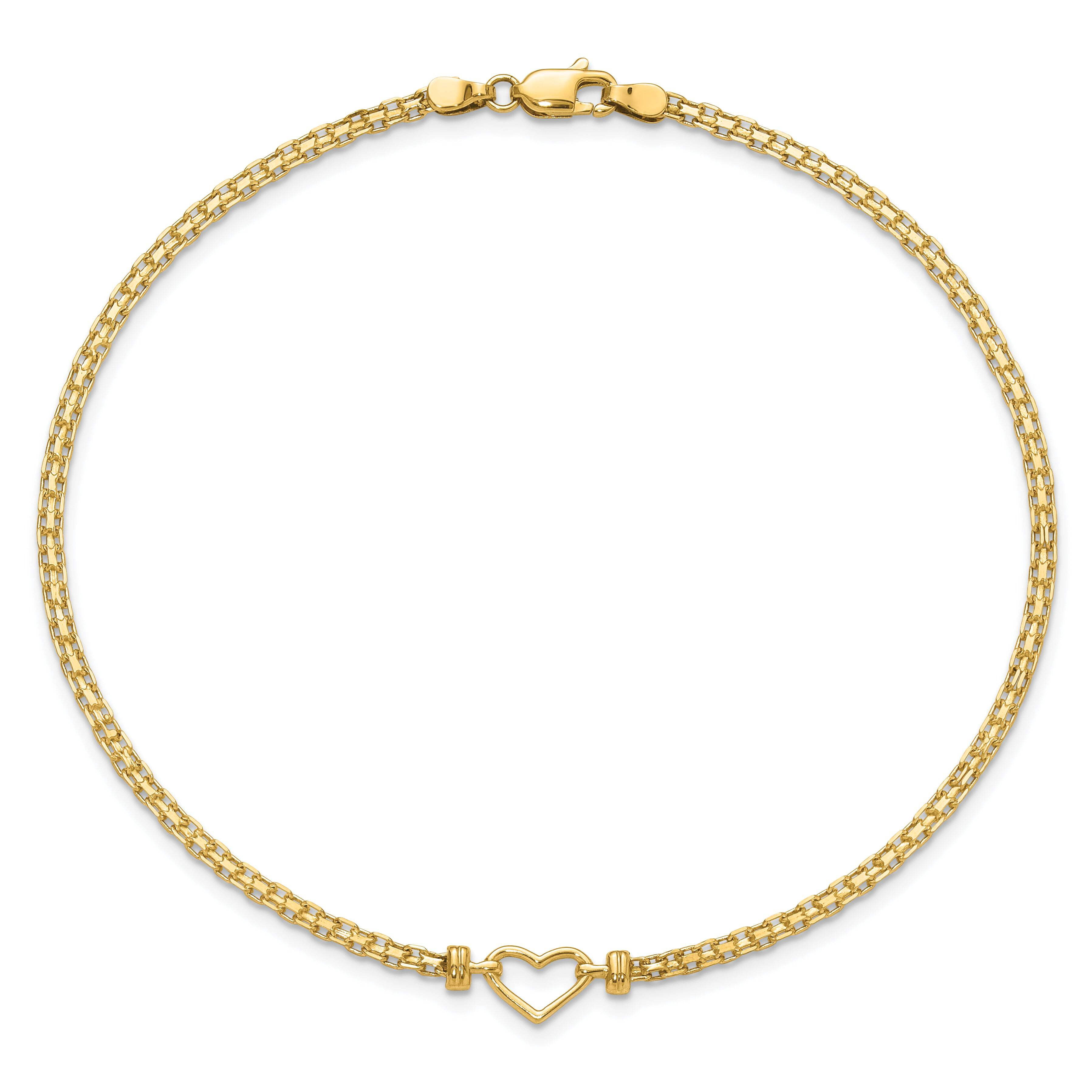Primal Gold 14 Karat Yellow Gold Fancy Heart 9-inch Anklet