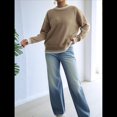 thumbnail image 4 of Suéteres de Gran Tamaño para Mujer, Cuello Redondo, Bloque de Color, Suéter de Invierno, Mangas Farol, Abertura Lateral, Suéter de Punto, Tops Caqui S, 4 of 10