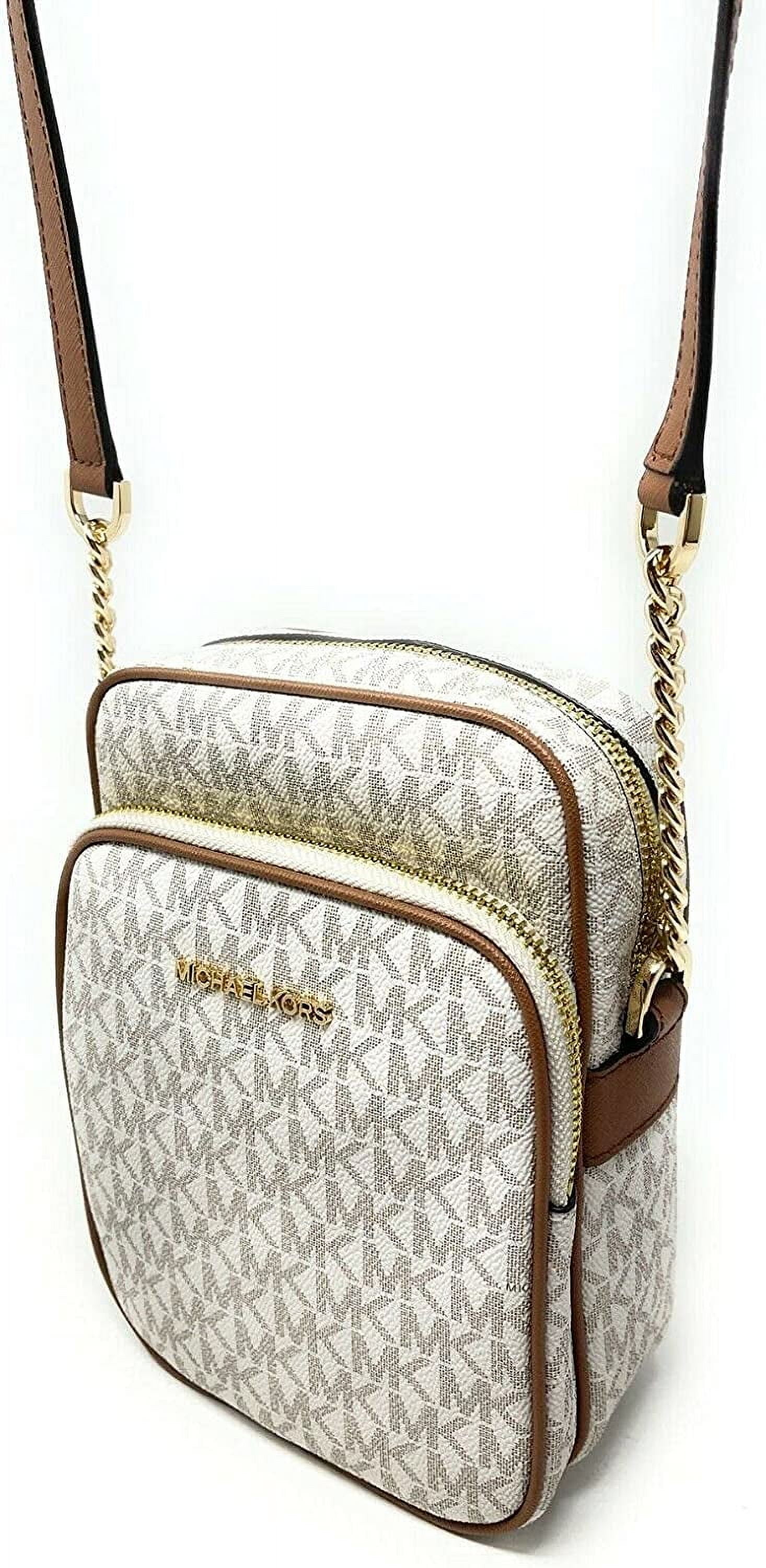 Michael Kors Women s Flight Logo Leather Crossbody Bag Beige Walmart