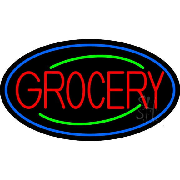 Simple Grocery LED Neon Sign 13 x 24 - inches, Black Square Cut Acrylic Backing, with Dimmer - Bright and Premium built indoor LED Neon Sign for Defence Force.