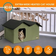 K&H Pet Products Heated Cat House for Outdoors Extra Wide Olive/Black 26.5 X 21.5 X 15.5 Inches