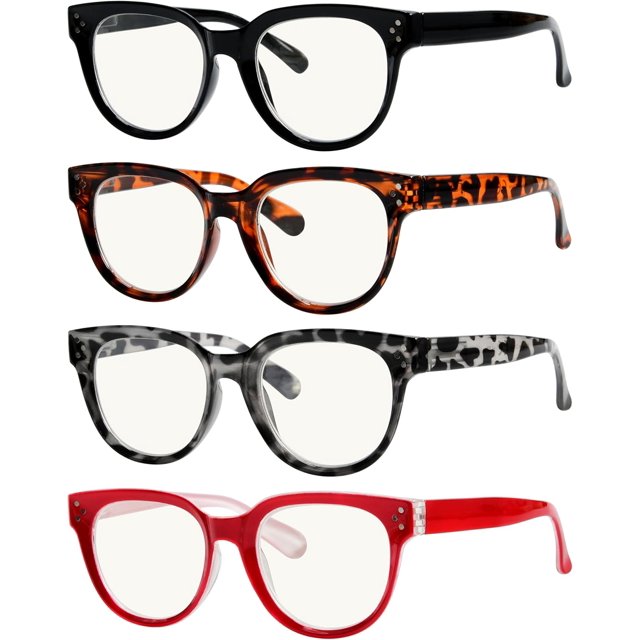 Eyekepper 4 Pack Blue Light Filter Progressive Readers Women - Oversize Multifocus Computer Glasses - Noline Trifocal Reading Glasses 2.00