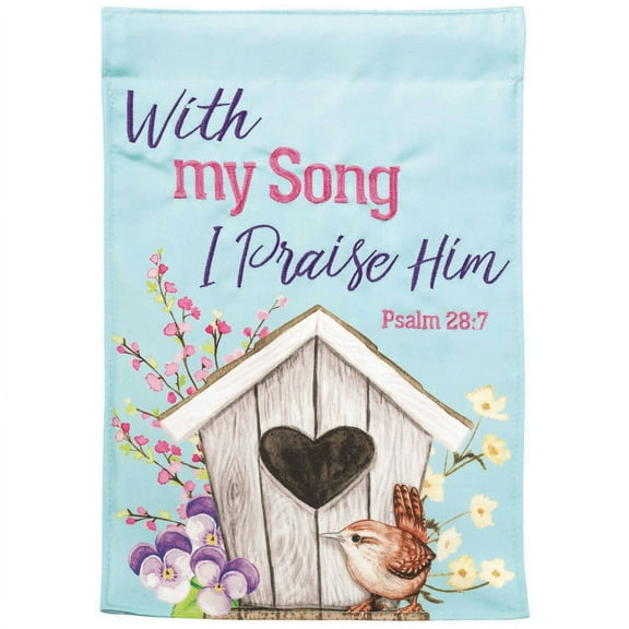 Magnolia Gardens FLAG-2076 13 x 18 in. Double Applique Birdhouse Psalm 28-7 Polyester & Print Garden Flag