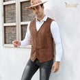 thumbnail image 5 of JASGOOD Men's Suit Vest Vintage Suede Leather Western Cowboy Waistcoat Coffee, 5 of 8