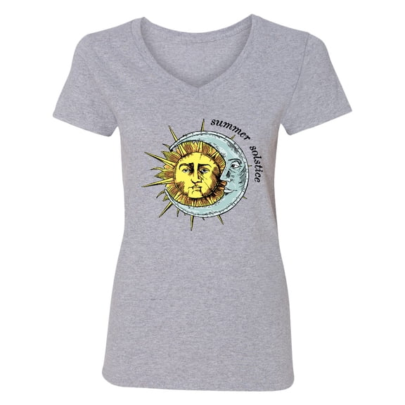 Inktastic Summer Solstice Sun and Moon Women's V-Neck T-Shirt
