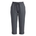 thumbnail image 7 of VBVC Women's Cotton-Linen Capri Pants,Drawstring Waist Rolled Cuff Casual Trousers For Women,Ladies Lightweight Summer Breathable Pants with Pockets,Dark Gray,S-3XL, 7 of 7