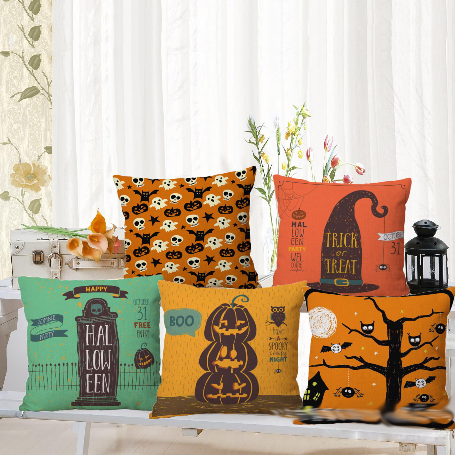 18'' Halloween's pumpkin Pillowcase Linen Cotton Cushion Cover Home Decoration