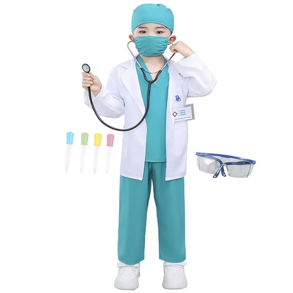 ZHOGXU Children Boys Girls Outfits White Lab Coat Baby Doctors Play Dress Fashion Sets For Stage Performance And Party Green 4-5 Years