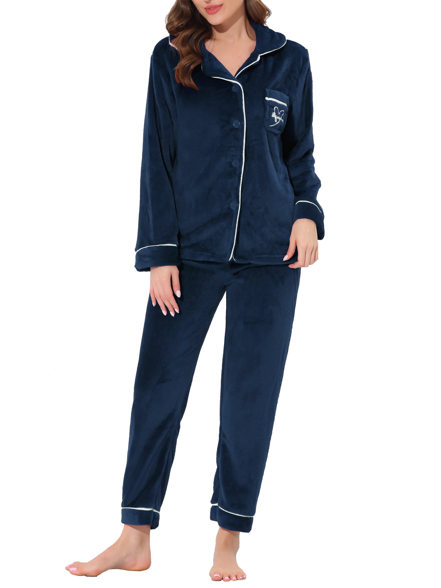 Unique Bargains Women’s Flannel Pajama Button Down Pj Lounge Sleepwear Sets