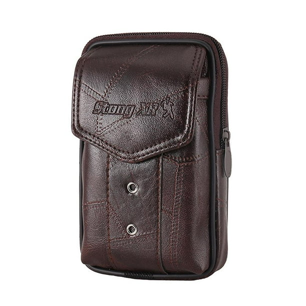 Cinturón de cintura para hombre Bolsas de PU multifunción Cartera para teléfono Bolsa para riñonera (2) Café 5 piezas