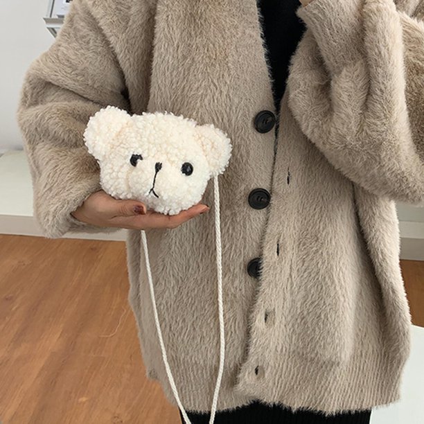 Trendy Cute Bear Plush Shoulder Bag, Animal Purse, Versatile Durable Girl  Cartoon Animal Bags for Birthday Gift Stage Performance Party , White 