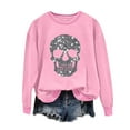thumbnail image 2 of QTBIUQ Women Round Neck Halloween Skull Printed Long Sleeved Top Sweatshirts Pink, 2 of 5