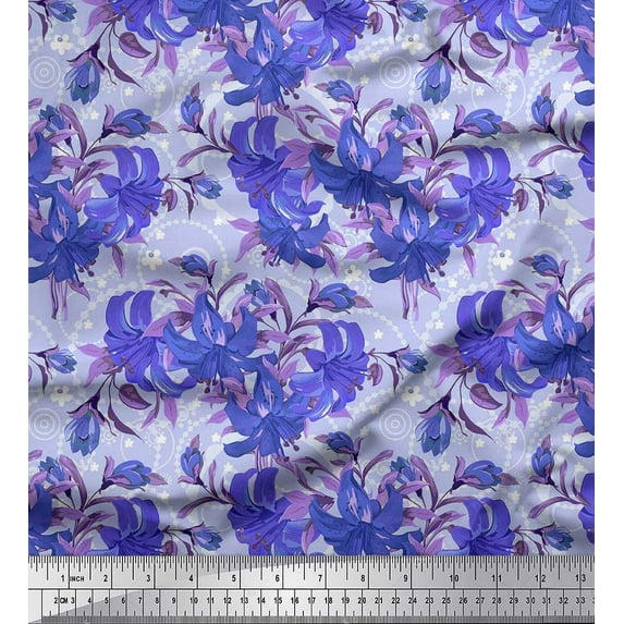 Soimoi Cotton Duck Fabric Leaves & Lily Flower Printed Craft Fabric by the Yard 56 Inch Wide