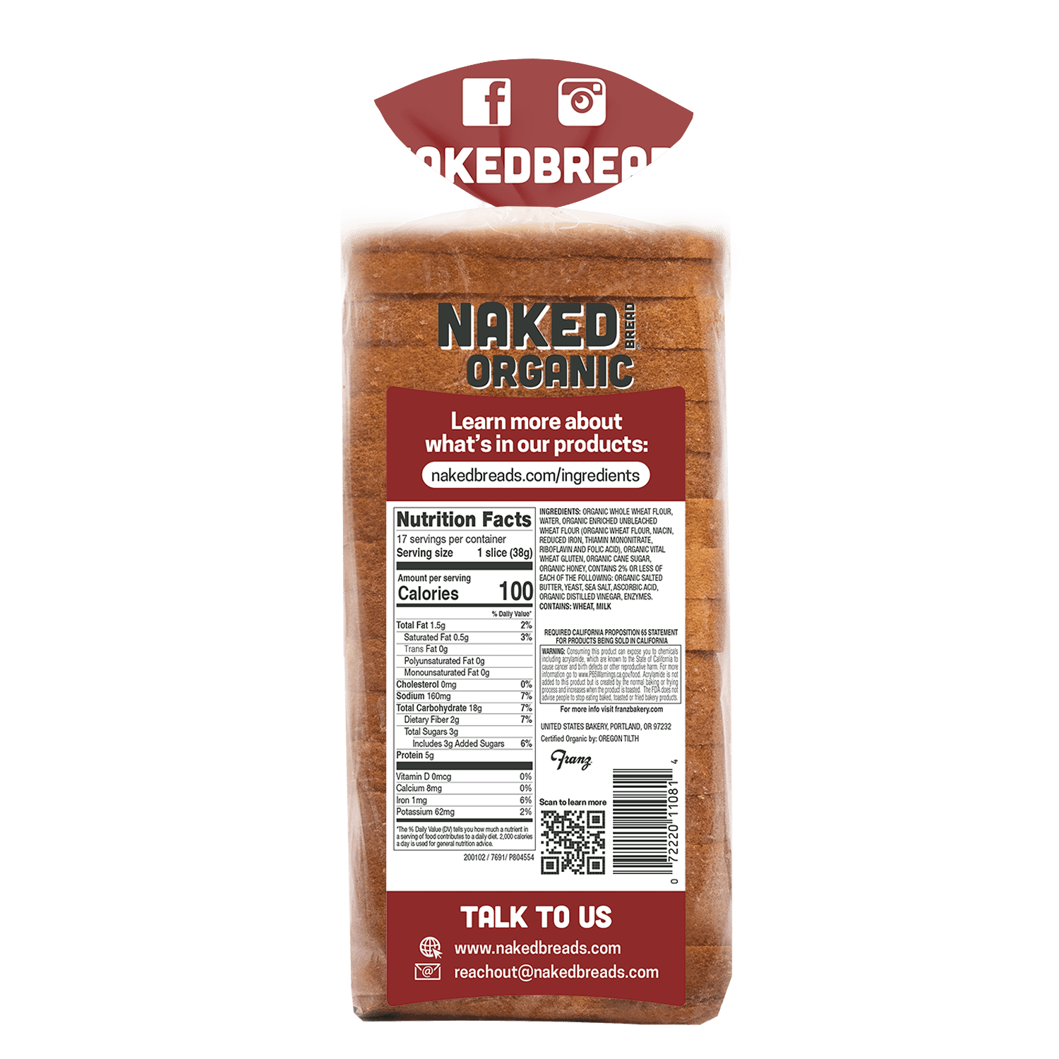 Naked Bread Sliced Organic Minimalist Wheat Sandwich Loaf, 22.5 oz