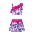 thumbnail image 3 of Zaldita Girls Swimsuits with Beach Skirts Kids 3 Piece Bikini Bathing Suits Tropical Print Swimwear Rose Red 14, 3 of 7