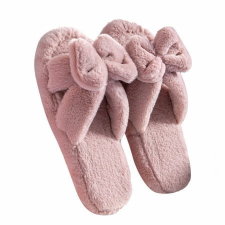 

Tangnade Slippers for Women on Sale Bowknot Indoor Warm Home Shoes Soft Bottom Slippers Cotton Slippers