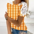 thumbnail image 4 of Camisas de Manga Corta para las Mujeres Impresión Cuello Redondo Suéter Encaje Camisa, Blusa de Verano Casual para las Mujeres, 4 of 5