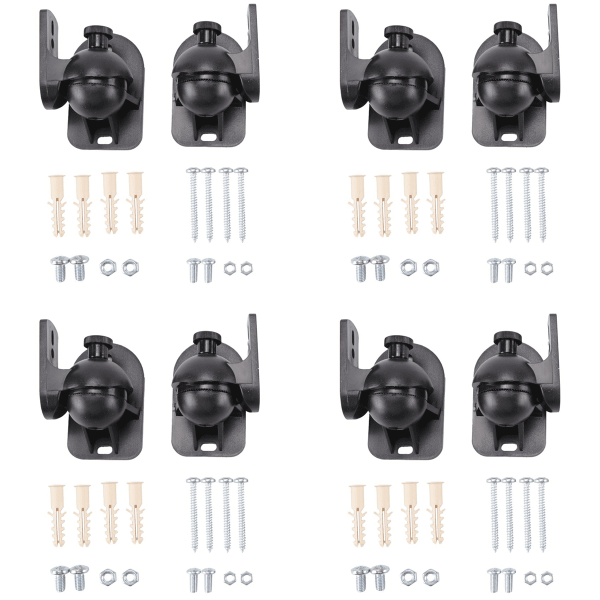 Universal Rotatable Speaker Wall Mount Stand Bracket 4 Pair Black