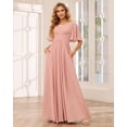 thumbnail image 4 of Vestido de dama de honor ROSETOO para mujer, redondo, de gasa, negro, largo, 4 of 6