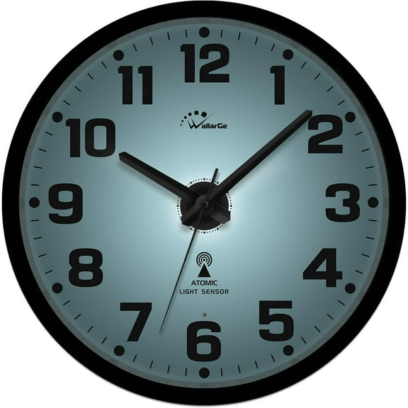Atomic Wall Clock with Night Light - Silent Lighted up Wall Clock Glow in The Dark, Battery Operated, AUTO DST, 12 Inch