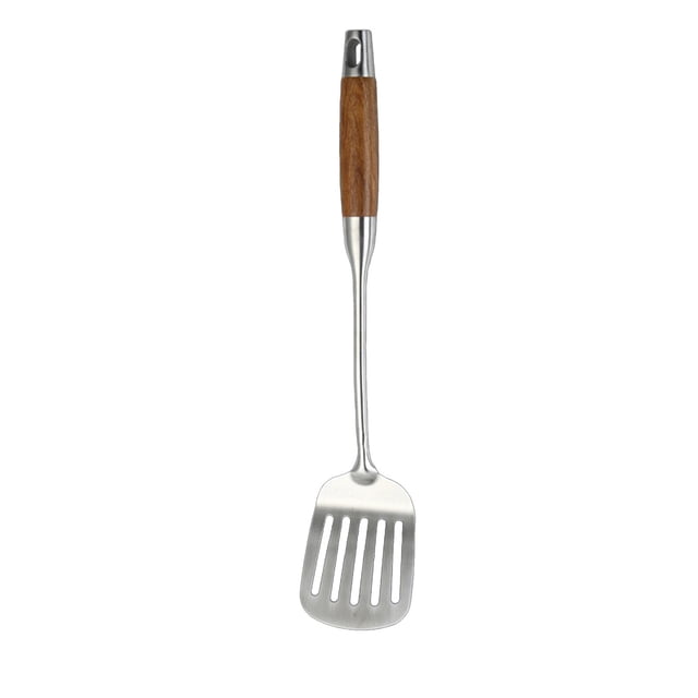 Yhmxh Utensilios de cocina Espátula ranurada de acero inoxidable con mango de madera para cocinar, espátulas de cocina para wok, espátulas resistentes para barbacoa. Muebles para cocina