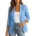 thumbnail image 2 of Womens Blazer 3/4 Sleeve Business Casual Work Suit Jacket Lightweight Office Wear with Button Light Blue XL, 2 of 7