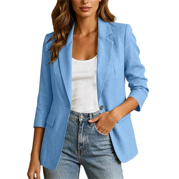 cocolona Business Casual Blazer for Women Lapel Long Sleeve Open Front Button Suit Jacket Work Office Solid Color Tops