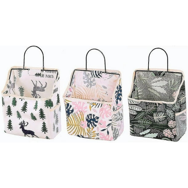 Hanging Storage Baskets 3 Pack Decorative Waterproof Wall-mounted Organizer Foldable Bags With Adhesive Hooks For Bathroom Kitchen Wall Door Closet