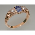 thumbnail image 2 of LBG British Made 14k Rose Gold Natural Tanzanite & Cultured Pearl Womens Trilogy Ring - 33 size options - Sizes 4 to 12 Available, 2 of 7