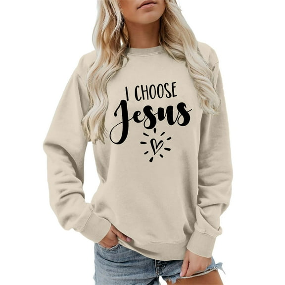 Xdzjlr Women Christian Hoodie Pullover Sweatshirt Long Sleeve Crewneck Casual Tops Oversized Hoodies Beige L