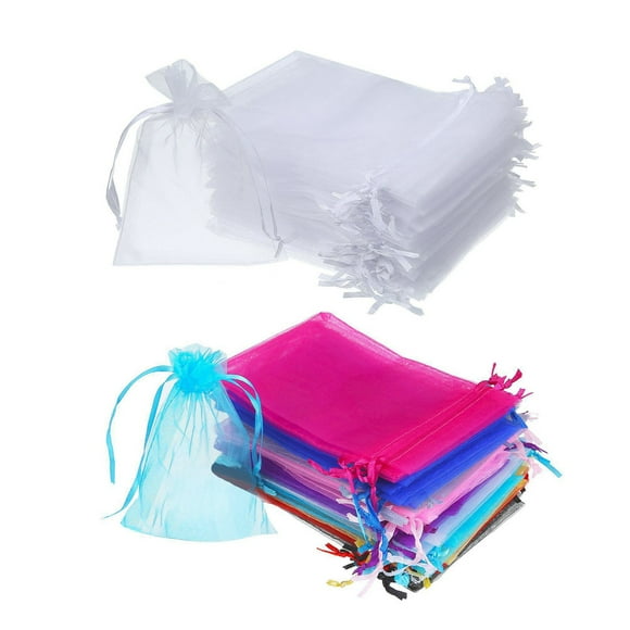 100 Pcs 4X6 Inch Organza Gift Bags Drawstring Jewelry Pouches Wedding Party Favor Bags, 50 Pcs White & 50 Pcs Multicolor