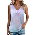 thumbnail image 2 of Tank Tops for Women under $5 Plus Size Sleeveless Gradient Ruffles V-neck Casual Shirt Blue XXL, 2 of 6